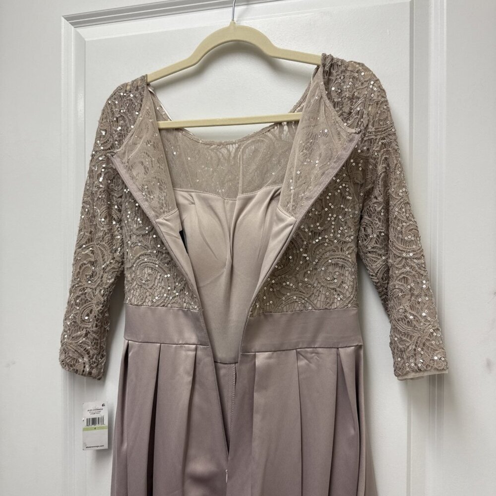 Alex Evenings Taupe Lace-Top Midi Dress with Bow - Picture 10 of 15